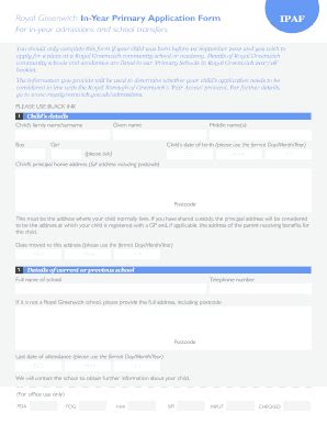 Fillable Online Royalgreenwich Gov Royal Greenwich In Year Primary
