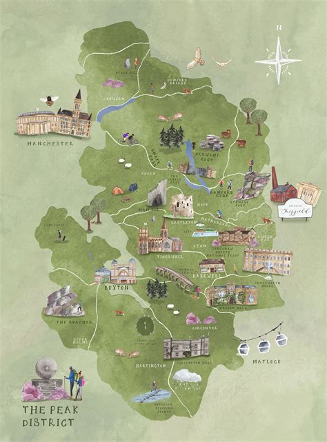 hand painted illustrated map   peak district uk  helen wallace