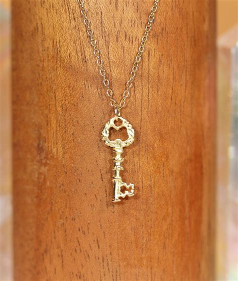 Key Necklace Gold Necklace Necklace Tiny Gold Skeleton Key | Etsy