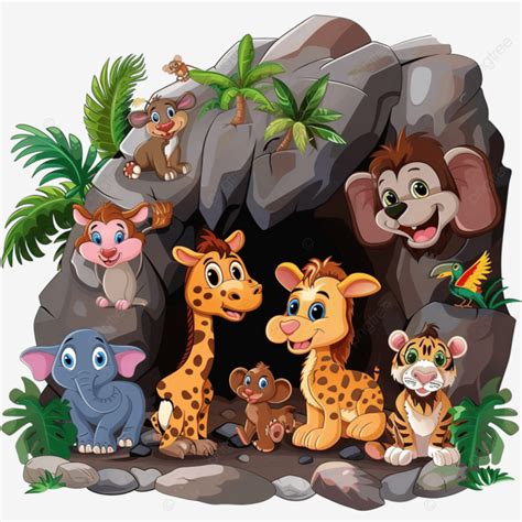 Wild Animals Cartoon Living In The Cave, Animals, Bear, Squirrel PNG Transparent Image and ...