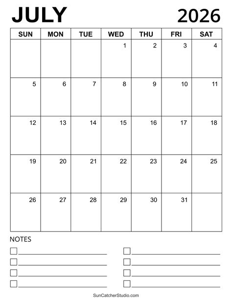 July 2026 Calendar (Free Printable) – Free Printables, Lettering, SVG