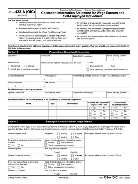 2020 Form IRS 433 A OIC Fill Online Printable Fillable Blank