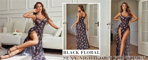Amazon Avidlove Night Gowns Women Sexy Mesh Floral Slit Pleated Lingerie V Neck Long Dress