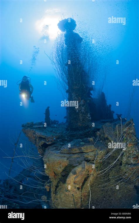 Diver At Tower Of USS Apogon Submarine Marshall Islands Bikini Atoll