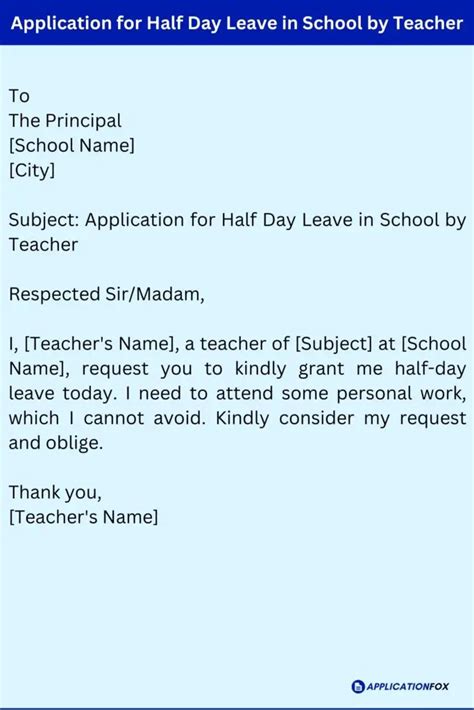 Samples Half Day Leave Application For School