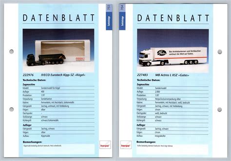 IVECO Eurotech MB Actros L 763 4 Sattelzuge Datenblatt Herpa Data