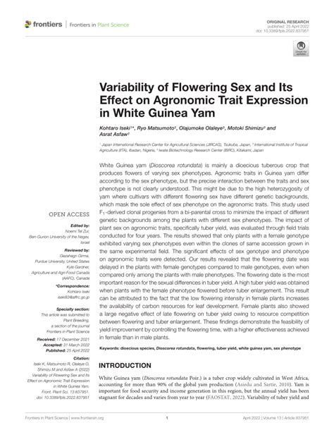 PDF Variability Of Flowering Sex And Its Effect On Agronomic Trait Expression In White Guinea Yam