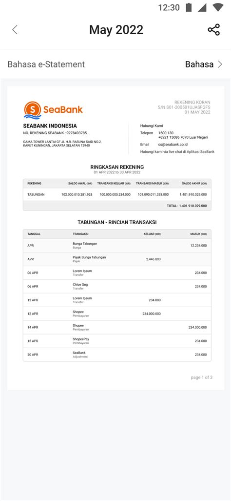 Riwayat Transaksi And E Statement Seabank Id