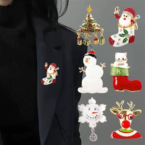 Tree Boots Snowman Santa Claus Brooches Crystal Pin Brooch Christmas