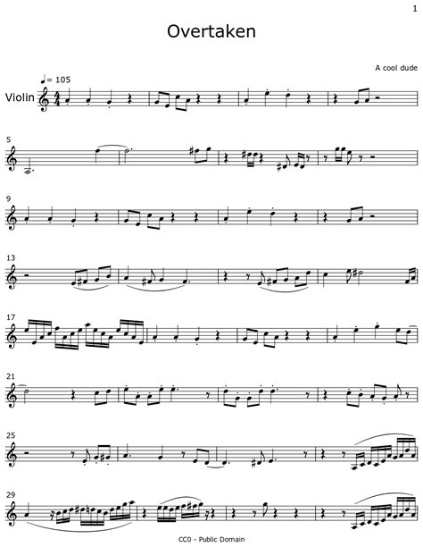 Overtaken Sheet Music For Violin