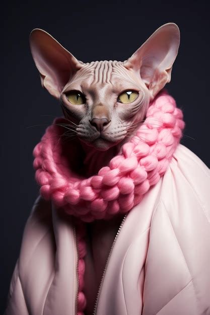 Premium Photo Fashion Beauty Sphinx Cat Is Wearing Modern Clothes Naked Cat In A Collar Posing