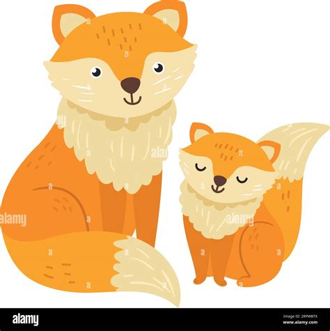 Baby fox with mom. Cute animal family characters Stock Vector Image