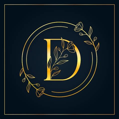 Logotipo De Letra Floral Elegante De Oro D Vector Premium