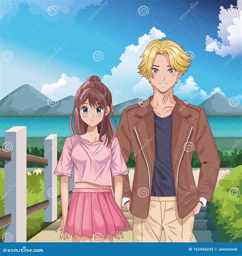 Personagens Do Estilo Jovem Casal Hentai Ilustra O Do Vetor Ilustra O De Projeto F Mea