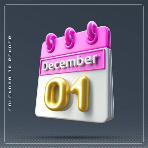 Premium Psd 1st December Calendar Icon 3d Render