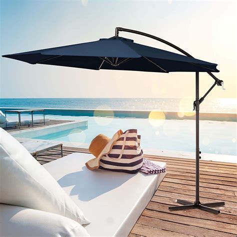 Justlet 10ft Heavy Duty Offset Hanging Patio Umbrella For Garden Deck Porch Navy Blue