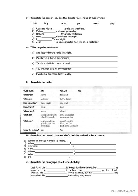 Simple Past Español Ele Hojas De Trabajo Pdf And Doc