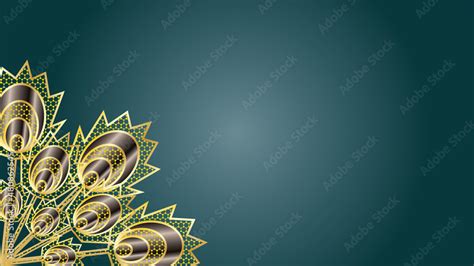 peacock pattern ornament gold teal green background Stock Illustration ...