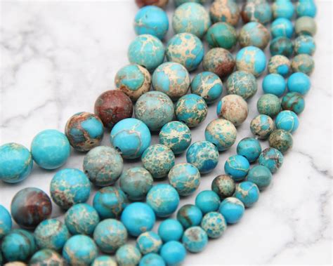 Blue Imperial Jasper Beadsround Imperial Jasper Beadssea Etsy