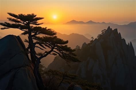 Early morning sunrise in the Huangshan mountains | Premium AI-generated ...