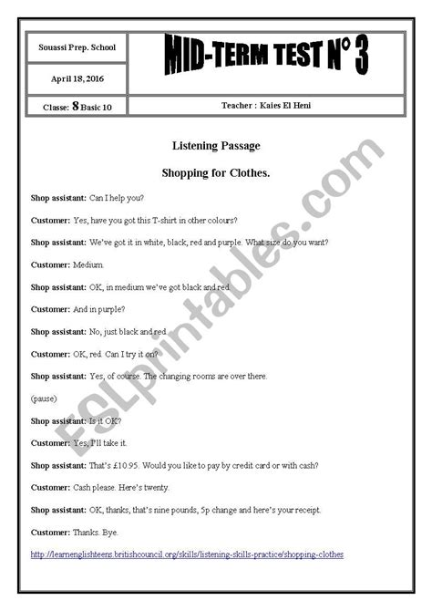 Mid Term Test For Th Form Tunisian Pupils Esl Worksheet By Kaies