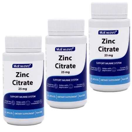 БАД Matwave Цинка Цитрат Zinc Citrate 25 мг 30 капсул комплект 3 банки ...