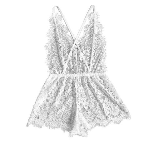 Nouvelle Mode Femmes Noires Dentelle Lingerie Body Col En V Dos Nu Combinaison Pyjamas N56087