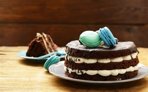 Open Naked Chocolate Cake With Vanilla Cream Stock Photo Image Of Sweet Berry