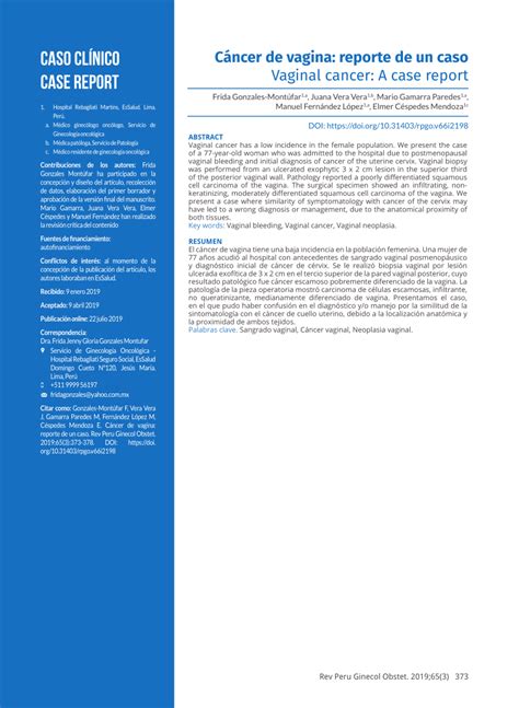Pdf C Ncer De Vagina Reporte De Un Caso