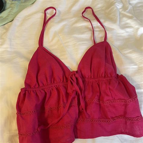 Hot Pink Babydoll Tank Top With Embroidery In Depop