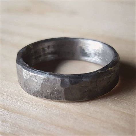 Rustic Forged Hammered Iron Ring Unique Mens Ring Made Etsy Uk