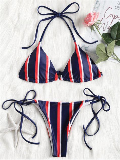 [37 Off] 2021 Halter Striped String Bikini Set In Blue Zaful