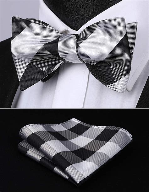 Hisdern Men Bow Ties Check Plaid Self Tie Bow Tie Formal Tuxedo Wedding Bowties Handkerchief Set