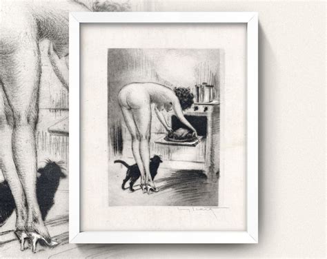 Nude In The Kitchen Print Vintage Kitchen Erotica Sizes Risqu Cook Bending Over A Hot Oven In