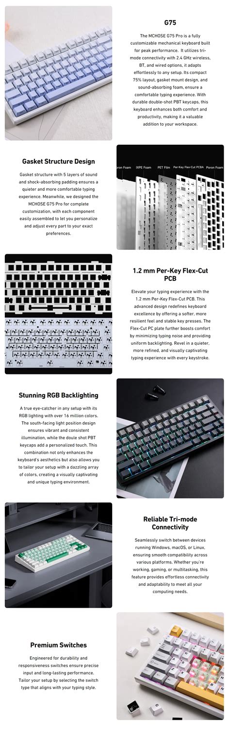 Mchose G Pro Layout Hot Swap Wireless Mechanical Keyboard Black Topographic Matcha Latte
