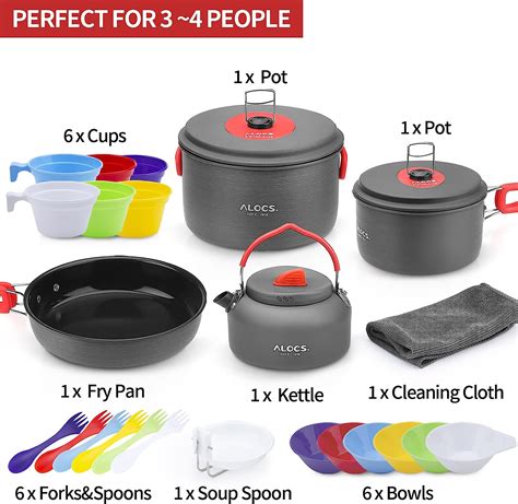 Alocs Camping Cookware Pots and Pans Set With Tea Kettle