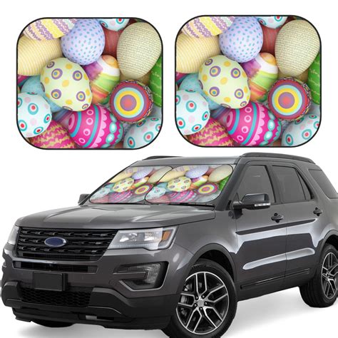 Balery 2 Piece Colorful Easter Eggs Car Windshield Sun Shade Foldable