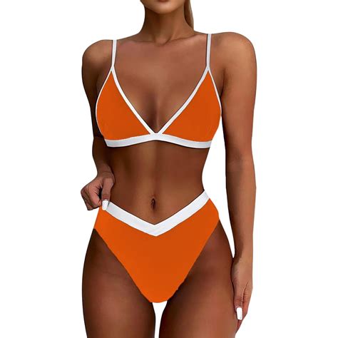 QIJIE Womens Triangle Bikini Set High Cut Bathing Suits Color Block Two Piece Swimsuit