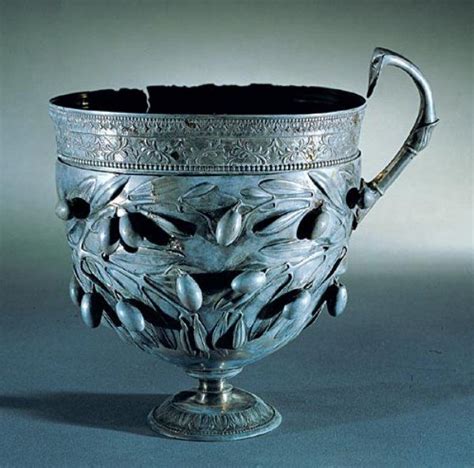 Olives And Olive Branches Adorn This Silver Wine Goblet Or Kantharos