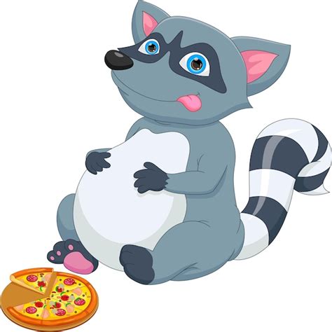 Mapache Gordo De Dibujos Animados Comiendo Pizza Vector Premium