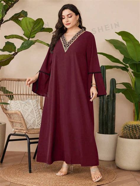 Shein Najma Plus Size Color Block Arab Style Clothing With Woven Band