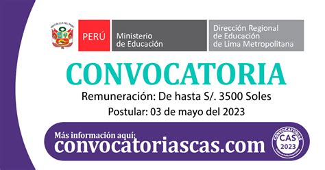 CONVOCATORIA DIRECCION REGIONAL EDUCACION DRE LIMA CAS 4 Plazas