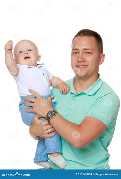 Dad Is Holding A Baby Stock Photo Image Of Indoors 111545064