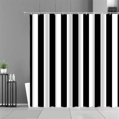 Nordic Geometry Shower Curtains Black And White Blue Wave Stripe Plaid