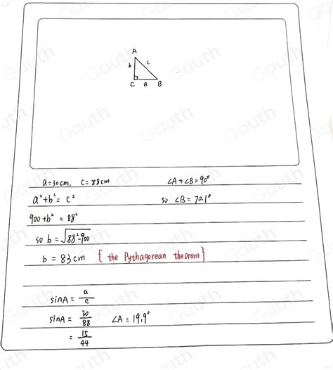 Solved Given The Right Triangle Abc Given A30 Cm And C88 Cm Find The