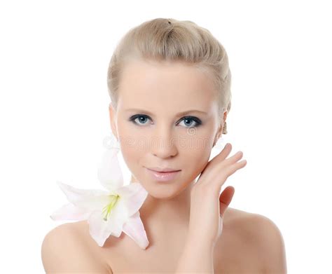 Beautiful Blonde Woman With Lily Flower Stock Image Image Of