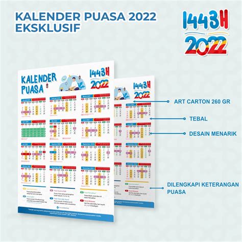 Jual Kalender Puasa 2022 Kalender Shaum 2022 Kalender Dinding