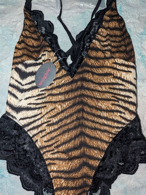 Avidlove Womens Sexy Teddy Lace Tiger Lingerie One Piece Snap Crotch Bodysuit L Ebay