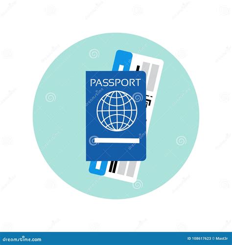 Passport And Ticket On Plane Icon Travel Documents Concept Stock Vector