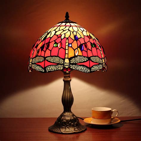 Inch Vintage Pastoral Dragonfly Stained Glass Tiffany Table Lamp